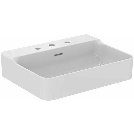 Lavabo CONCA 600x450x165mm, lijado blanco 3 orificios para grifería, con rebosadero IDEAL STANDARD