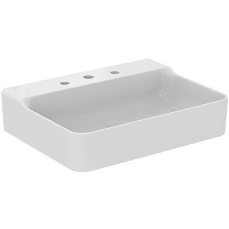 Lavabo CONCA 600x450x165mm, sablé blanc 3 trous robinet, sans trop-plein IDEAL STANDARD