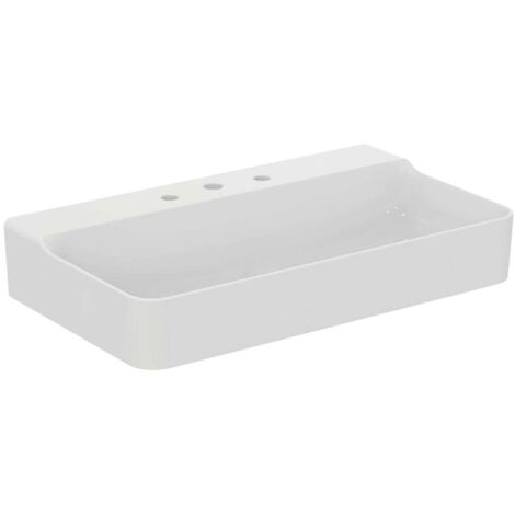 Lavabo CONCA 800x450x165mm, bianco sabbiato 3 fori, senza troppopieno IDEAL STANDARD