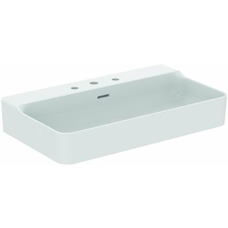 Lavabo CONCA 800x450x165mm blanco con IdealPlus 3 orificios para grifería, con rebosadero IDEAL STANDARD