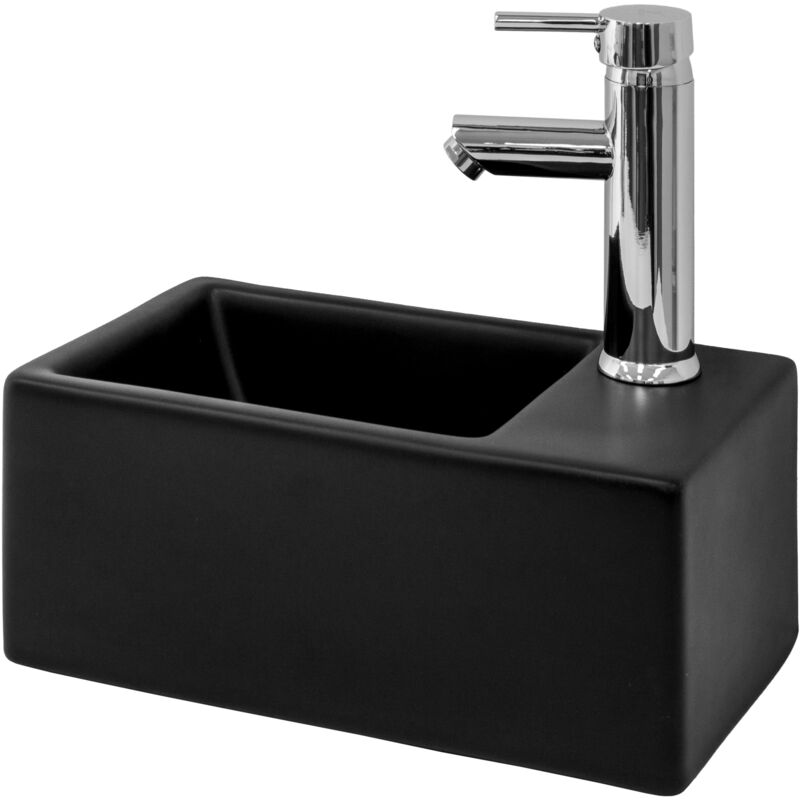 Ml-design - Lavabo en Céramique Noir Mat, 35,5x20,5x12,5 cm, Vasque à Poser Rectangulaire, Moderne, Bouchon de Vidange sans Trop-Plein, Trou pour