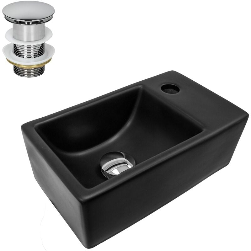 Ml-design - Lavabo en Céramique, Noir Mat, 35,5x20,5x12,5 cm, Rectangle, Garniture de Vidage, Trou pour Robinet à Droite, Vasque á Poser Moderne,