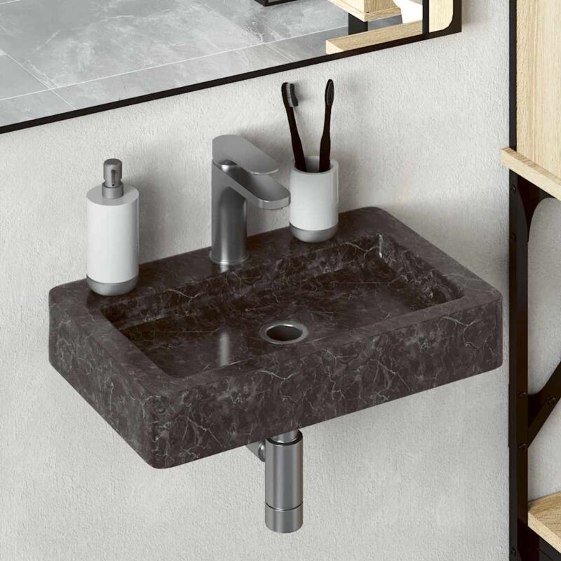 vidaXL Lavabo mural noir 38x24x6,5 cm marbre 149187