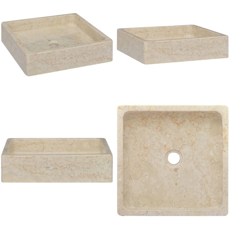 Lavabo Crème 40x40x10 cm Marbre - Lavabo En Marbre - Lavabo Design - Lavabo Salle De Bain - Lavabo Contemporain - Meuble Salle De Bain - Home & Living