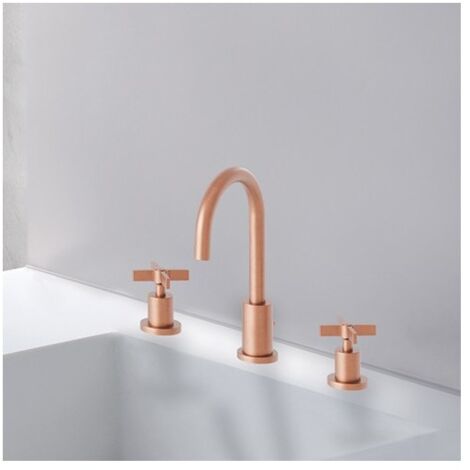 Lavabo Cross Road 3 Trous + Vidage Or Rose Brosse Robinetterie CROSS ROAD - CRISTINA ONDYNA CR20534P