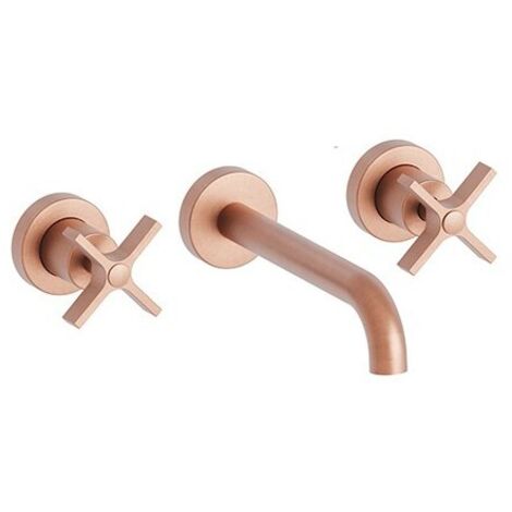 Lavabo Cross Road Small 3 Trous + Vidage Sans Meca Or Rose Brosse Robinetterie CROSS ROAD - CRISTINA ONDYNA CR24234P