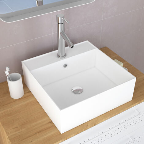 Lavabo cuadrado de cerámica blanca - 41x41x15 cm - SQUARY