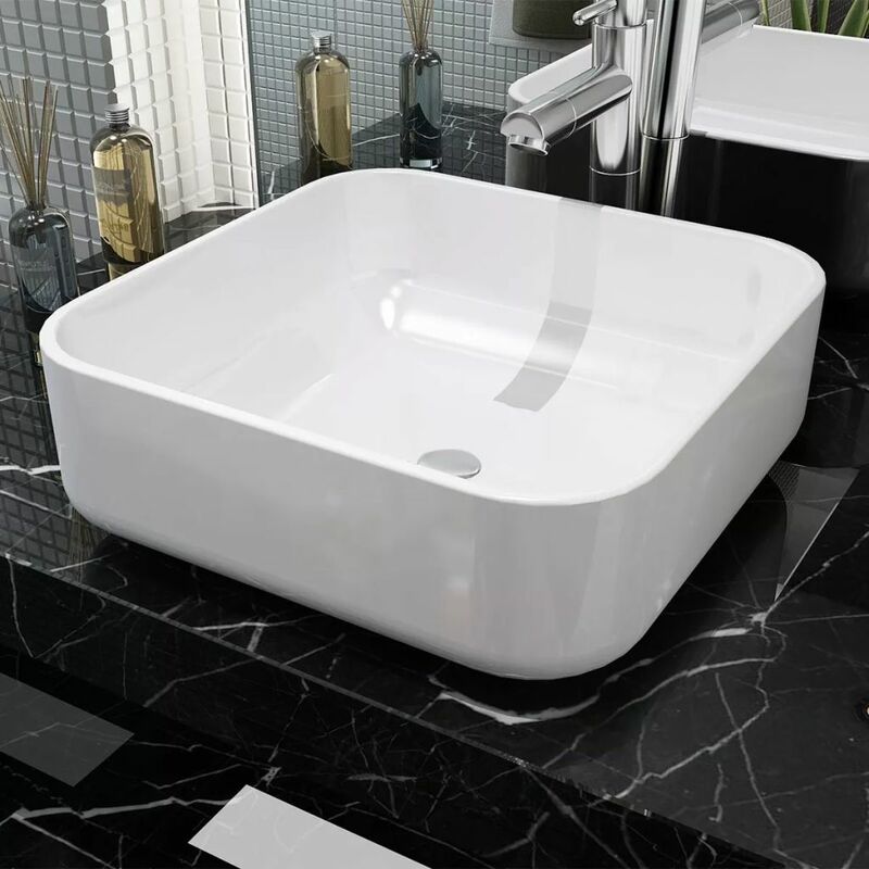 

Lavabo cuadrado de cerámica blanco 38x38x13,5 cm