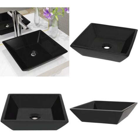 Lavabo cuadrado de cerámica negro 41,5x41,5x12 cm - Cerámica negra - Baño moderno