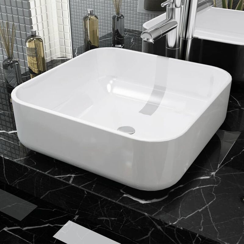 

Lavabo cuadrado de cerámica blanco 38x38x13,5 cm - Blanco