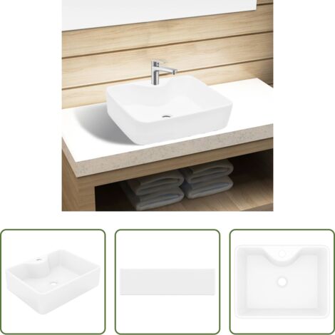 Lavabo cuadrado -  Lavabo de cerámica cuadrado orificio de grifo y desagüe blanco