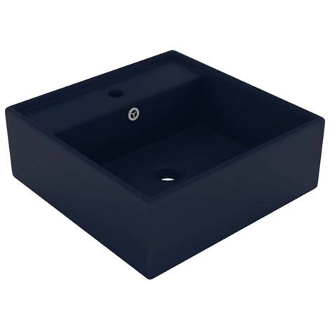 Lavabo cuadrado rebosadero cerámica azul oscuro mate 41x41cm