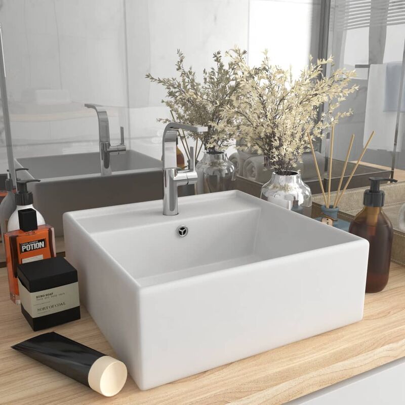 

Lavabo cuadrado rebosadero cerámica blanco mate 41x41 cm