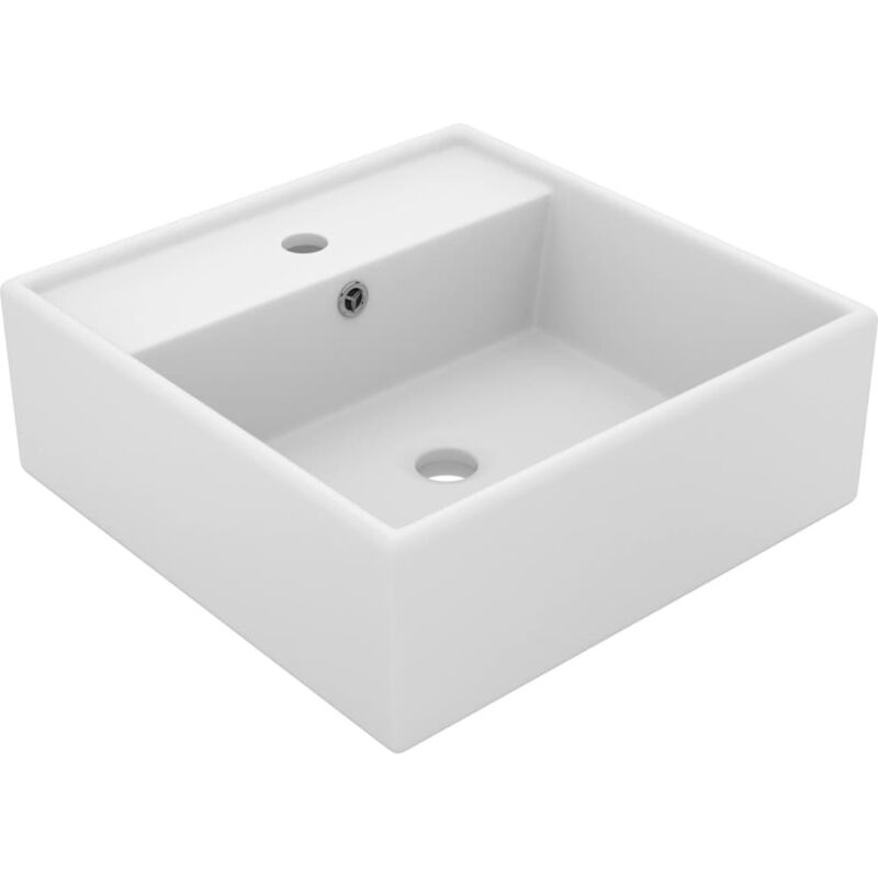 

vidaXL Lavabo cuadrado rebosadero cerámica blanco mate 41x41 cm - Blanco