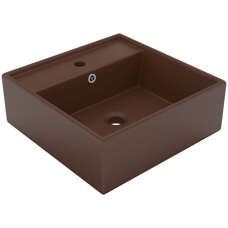 

Lavabo cuadrado rebosadero cerámica marrón oscuro mate 41x41 cm - Marrón - Vidaxl