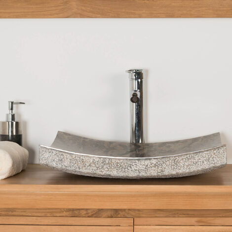 Lavabo cuarto de baño de piedra mármol Génova gris 50 cm - Gris