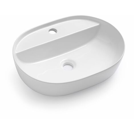 Lavabo da appoggio 51x38 cm con foro per rubinetto in ceramica bianco