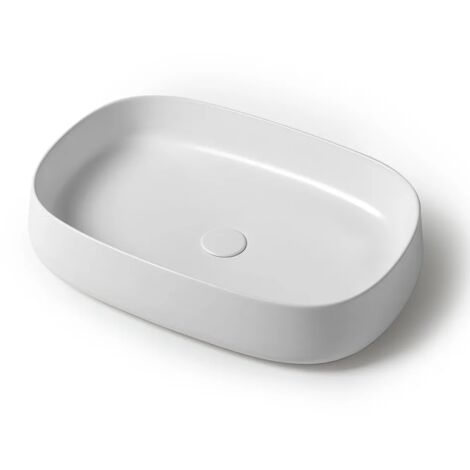 Lavabo da appoggio 60 cm rettangolare in ceramica bianco lucido  Milos