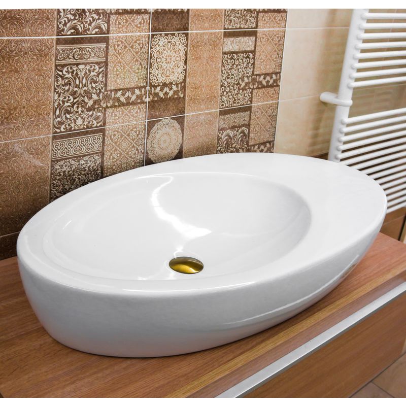 Lavabi A Canale In Ceramica.Lavabo Da Appoggio 90 X 46 Cm Ceramica Sanitari Bagni Moderni Circolare H33311tr45270000