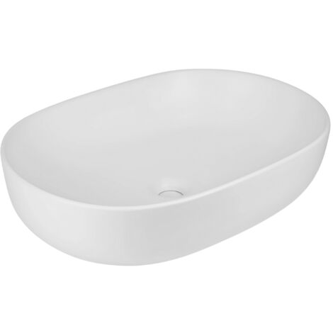 Lavabo da appoggio ceramica bianco ovale arredo bagno lavandino 60x40x15 cm finitura- opaco - confezione 1