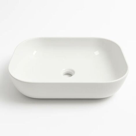 Lavabo da appoggio ceramica bianco rettangolare arredo bagno 50,5x40,5x14 cm finitura- lucido - confezione 1