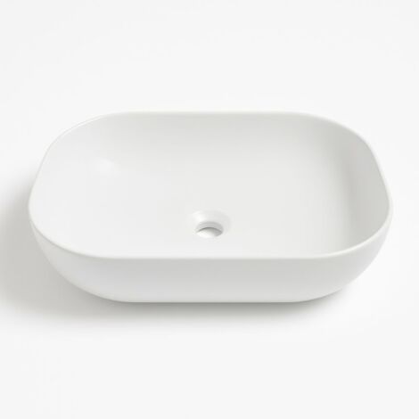 Lavabo da appoggio ceramica bianco rettangolare arredo bagno 50,5x40,5x14 cm finitura- opaco - confezione 1