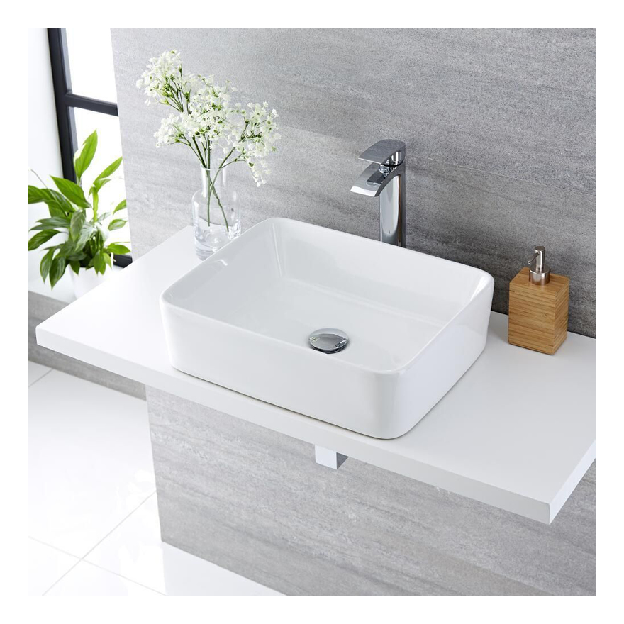 Lavello In Ceramica Bianco.Lavabo Da Appoggio Ceramica Bianco Rettangolare Lavandino Lavello Arredo 50x39x13 Cm Finitura Lucido Confezione 1 4 8800121 1 1