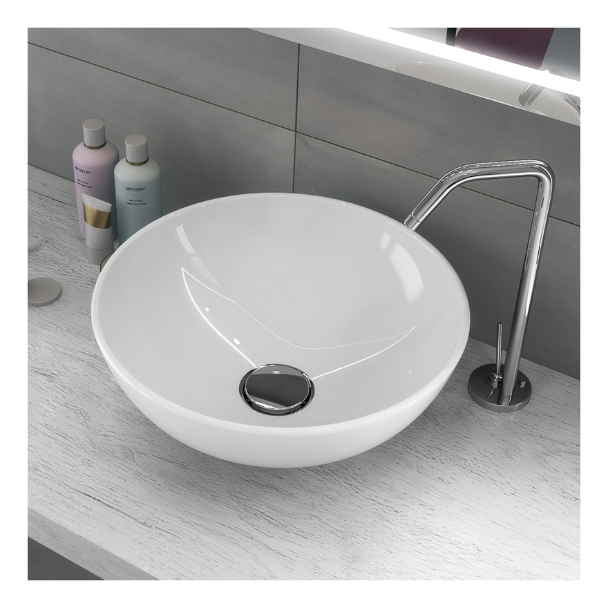 Lavabo da appoggio ceramica bianco tondo lavandino bagno 41,5x41,5x13,5 cm finitura- lucido - confezione 1