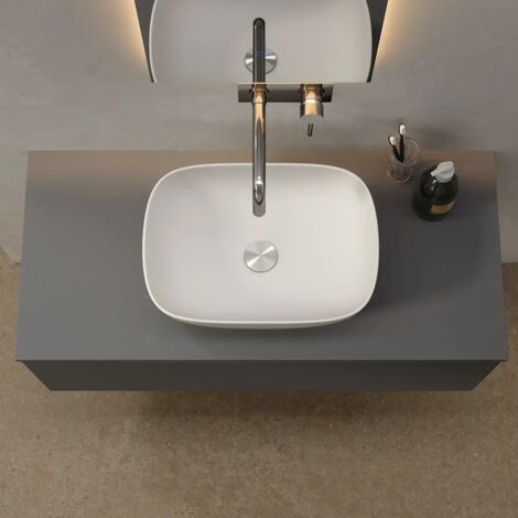 Lavabo da Appoggio di forma Rettangolare 46,5x32x13,5 cm Bianco Opaco