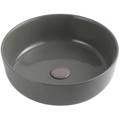 Lavabo da appoggio grigio cemento tondo 38,5 cm in ceramica  Zelos