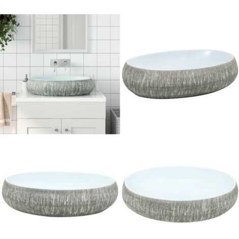 Lavabo da Appoggio Grigio e Blu Ovale 59x40x15 cm Ceramica - Ceramica - Lavabo grigio