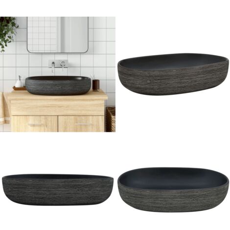 Lavabo da Appoggio Grigio e Nero Ovale 59x40x14 cm Ceramica - Ceramica - Lavabo grigio