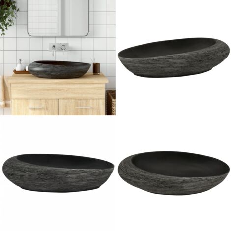 Lavabo da Appoggio Grigio e Nero Ovale 59x40x14 cm Ceramica - Ceramica - Lavabo grigio