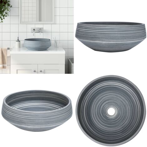 Lavabo da Appoggio Grigio Rotondo Φ41x14 cm Ceramica - Lavabo grigio - Lavabo ceramico