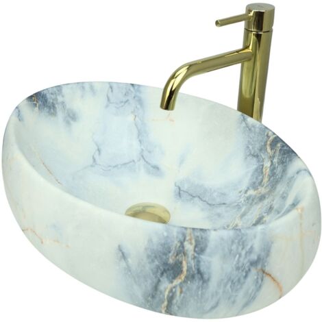 Lavabo da appoggio GTM Design 48 cm - Opaco Lavabo moderno senza foro per rubinetto - Elegante lavabo da appoggio ovale per bagni e toilette per gli ospiti - solo lavabi da bagno