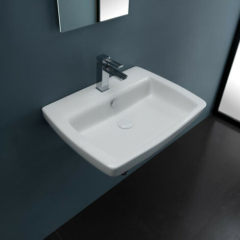 Lavabo da Appoggio in Ceramica - 80 x 12,5 x 45 cm - Fissaggi Inclusi