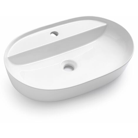 Lavabo da appoggio in ceramica bianco 61x38 cm con foro per rubinetto