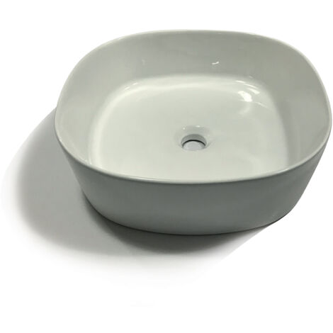 Lavabo da appoggio in ceramica lucida bianco tondeggiante lavandino 44x44x14 cm