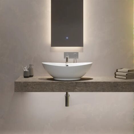 Lavabo da Appoggio in Ceramica Ovale con troppopieno 58x38,5x19,5 cm