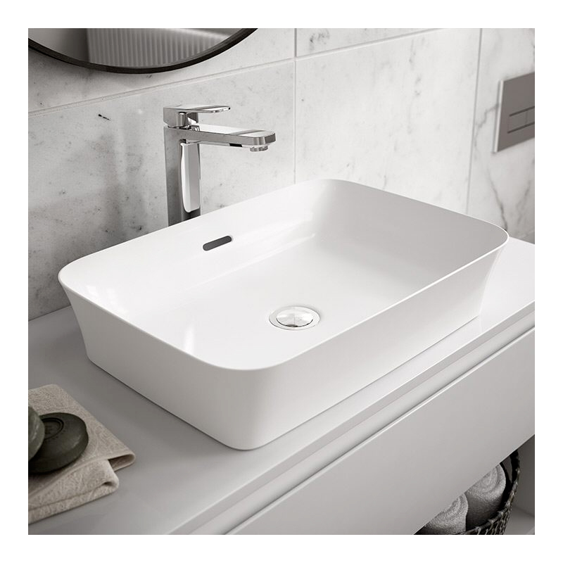 Lavelli In Ceramica Per Cucina Ideal Standard.Lavabo Da Appoggio In Diamatec 55x38 Con Troppopieno Ideal Standard Ipalyss Bordo Sottile 3 Mm E139401