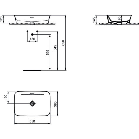 Dimensioni Standard Lavandino Bagno.Lavabo Da Appoggio In Diamatec 55x38 Con Troppopieno Ideal Standard Ipalyss Bordo Sottile 3 Mm E139401