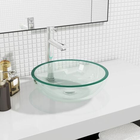 BONNEVIE Lavabo da Appoggio Lavandino moderno in Vetro Temperato 35x12 cm Trasparente -83792