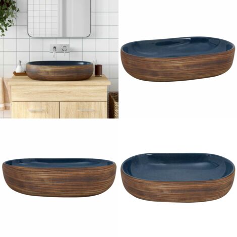 Lavabo da Appoggio Marrone e Blu Ovale 59x40x14 cm Ceramica - Ceramica - Marrone