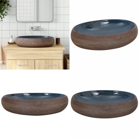 Lavabo da Appoggio Marrone e Blu Ovale 59x40x15 cm Ceramica - Ceramica - Marrone