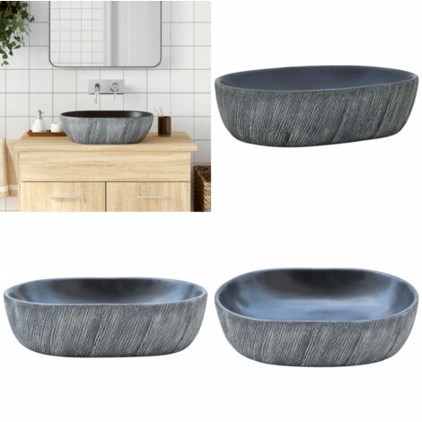 Lavabo da Appoggio Nero e Grigio Ovale 47x33x13 cm Ceramica - Ceramica - Lavabo nero