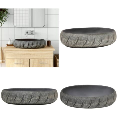Lavabo da Appoggio Nero e Grigio Ovale 59x40x15 cm Ceramica - Ceramica - Lavabo nero