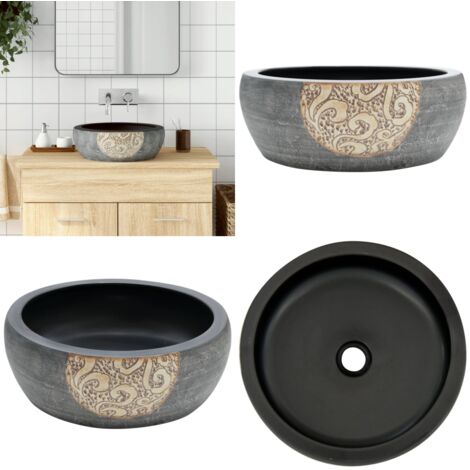 Lavabo da Appoggio Nero e Marrone Rotondo Φ41x14 cm Ceramica - Lavabo da bagno - Lavabo ceramico