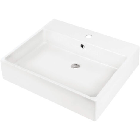Lavabo da appoggio o parete con basetta per rubinetteria 60x50 cm in ceramica bianco - Varisto