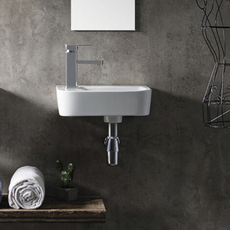Lavabo da appoggio o sospeso in ceramica bianca MOKI 43x26,5cm