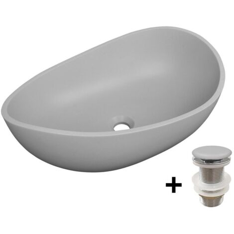 Lavabo da appoggio organico in cemento liscio 57x37cm + scarico IRIS